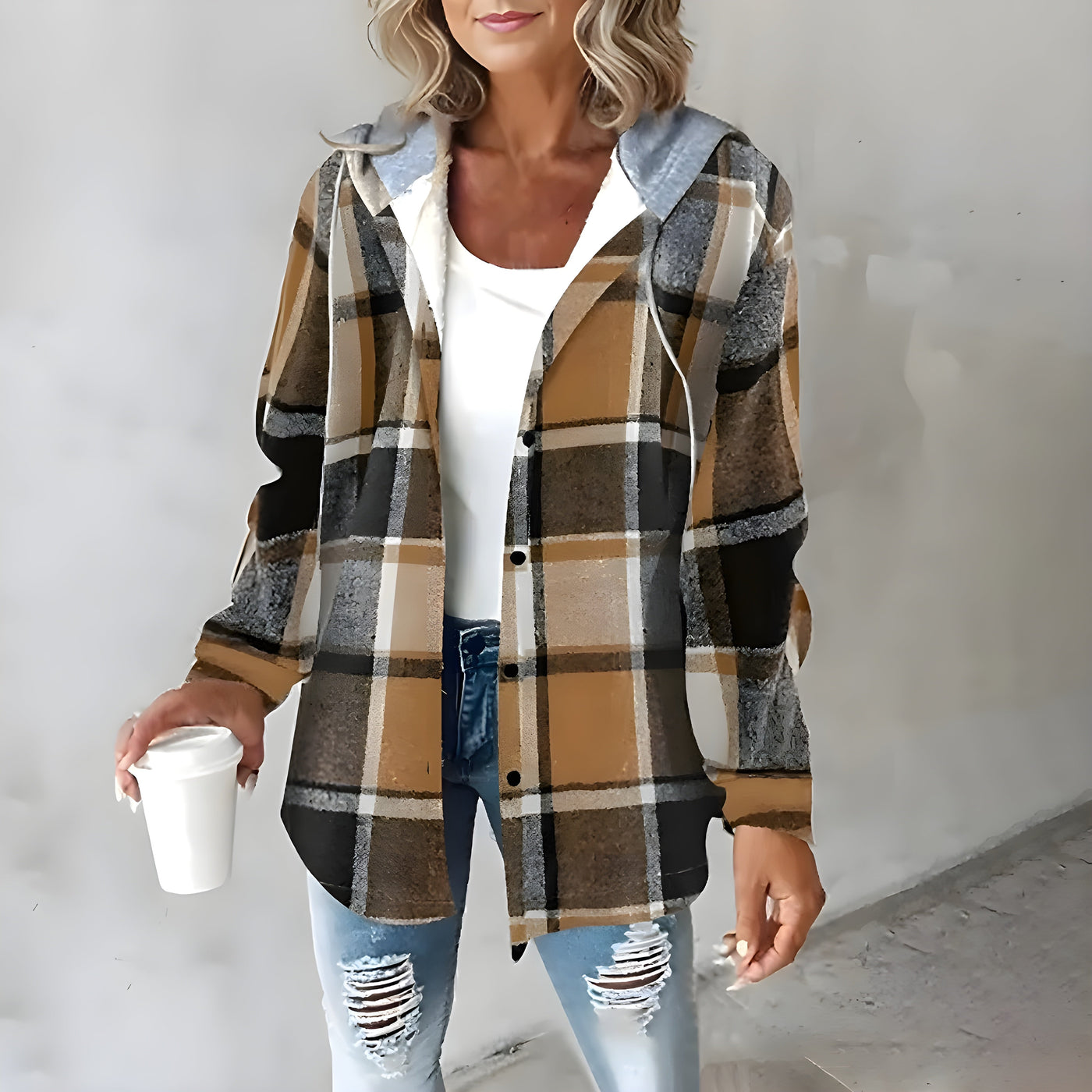 Zara - Veste à capuche en tissu écossais